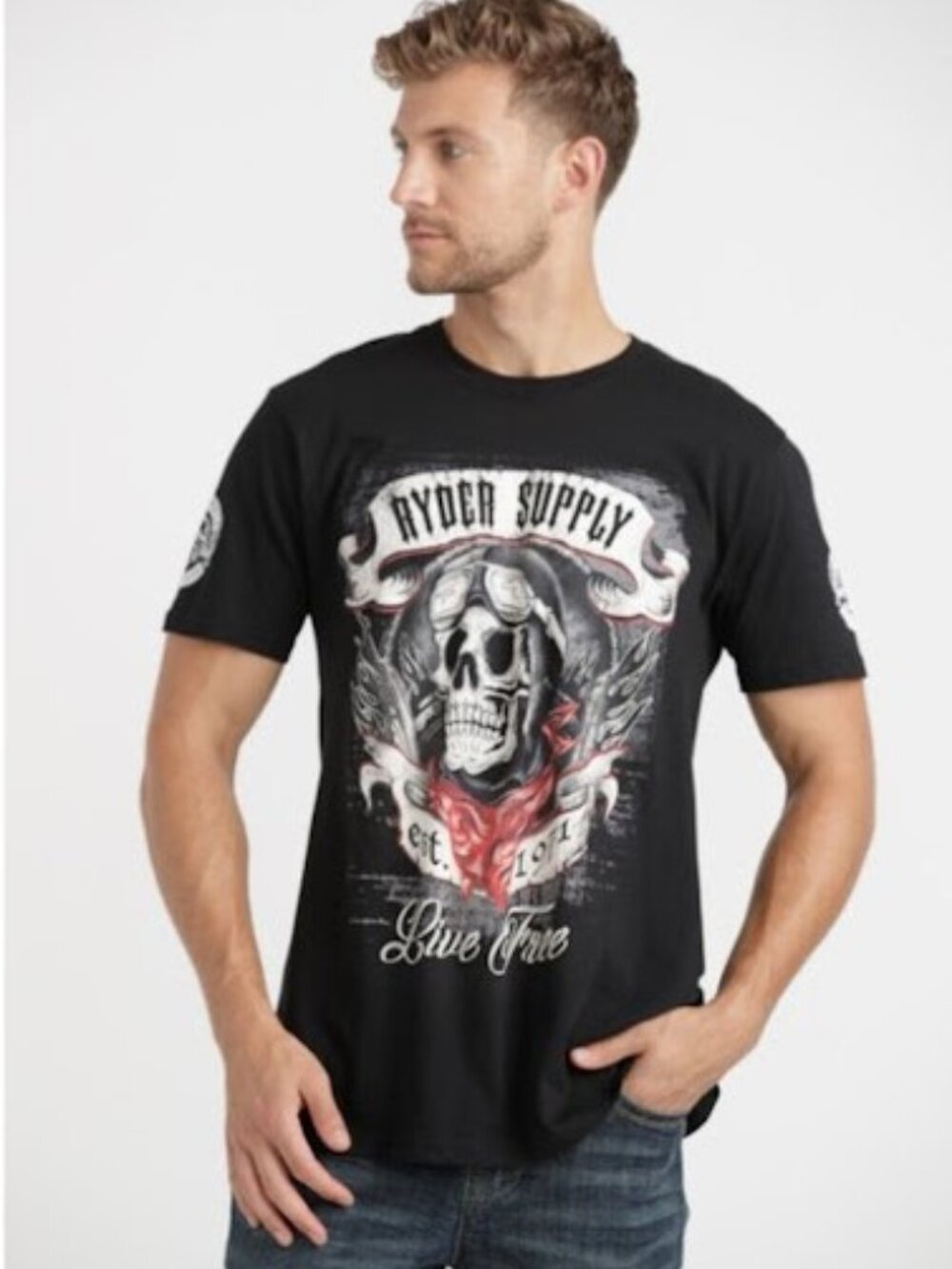 2XL💀 T-shirt Motorcycle Biker Ryder Supply "Life to Ride" Skull Graphic T-shirt